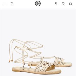 NEVER WORN Tory Burch Ivory Basket-Weave Espadrille with gold hardware, size 7.5